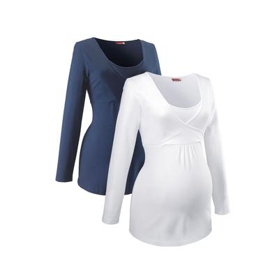 Umstandsshirt NEUN MONATE "2er Pack Shirts für Schwangerschaft und Stillzeit", Damen, Gr. 36/38, blau (marine, weiß), Jersey, Obermaterial: 95% Baumwolle, 5% Elasthan, unifarben, Basic, Basic, V-Ausschnitt, Langarm, Shirts, Langarm, Basic-Schnitt,...
