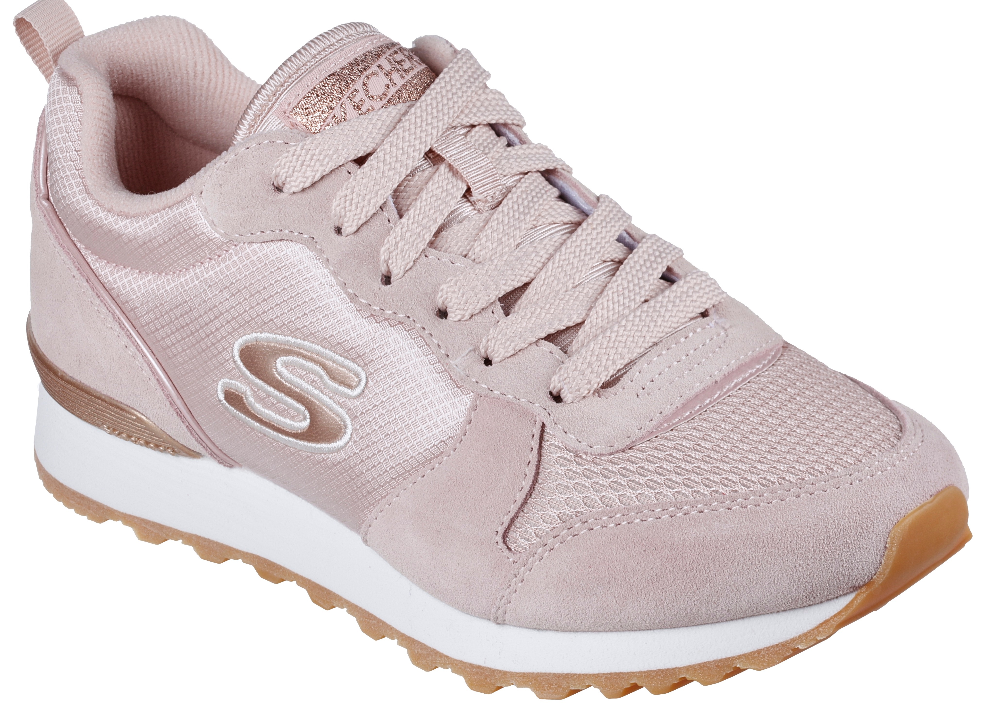 Sneaker SKECHERS "OG 85 - GOLDN GURL", Damen, Gr. 38, rosa (rose), Synthetik, Textil, Veloursleder, Schuhe Sneaker, Schnürschuh, Original-Retro-Jogginschuh mit Air-Cooled Memory Foam