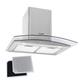 Baridi 60cm Curved Glass Cooker Hood with Carbon Filters, LED Lights, Stainless Steel - DH128