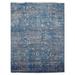 Shahbanu Rugs Aegean Blue, Broken Erased Persian Heriz Design, Wool and Silk Hand Knotted, Oriental Rug (8'10" x 11'7")