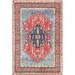 Shahbanu Rugs Brick Red Pure Wool Hand Knotted Afghan Peshawar with Serapi Heriz Design Natural Dyes Densely Woven Rug (6'x9'1")