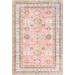 Shahbanu Rugs Rose Pink Pure Wool Hand Knotted Afghan Super Kazak Floral Pattern Natural Dyes Densely Woven Oriental Rug 6'1"x9'
