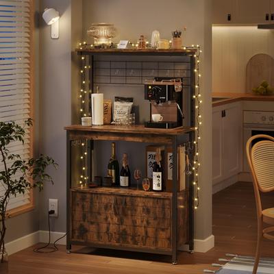 31.5" Microwave Stand with Storage Cabinet, Height-Adjustable Bakers Racks for Kitchen