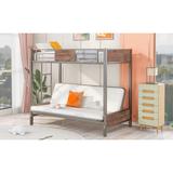 Twin Over Futon Bunk Bed, Metal Futon Bunk Bed Frame with Guardrails and Ladder