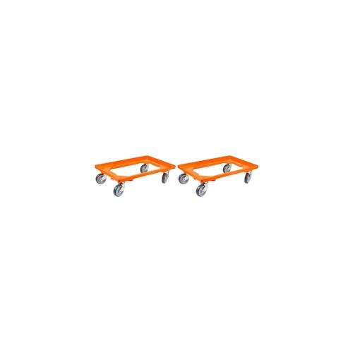 PROREGAL Transportroller Kistenroller Logistikroller mit Gummiräder orange | HxBxT 15×60,7×40,7cm | Offen | 2 Lenkrollen & 2 Bremsrollen | 2 Stück