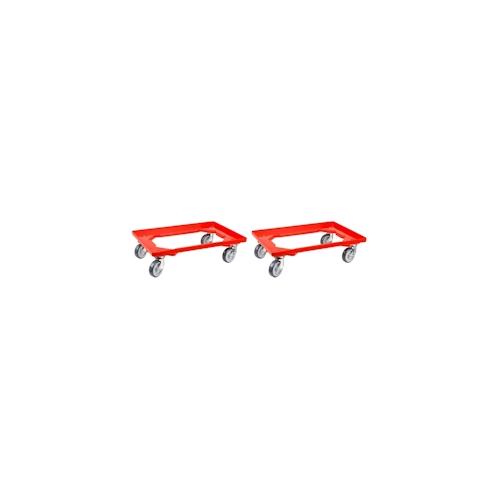 PROREGAL Transportroller Kistenroller Logistikroller mit Gummiräder rot | HxBxT 15×60,7×40,7cm | Offen | 4 Lenkrollen | 2 Stück