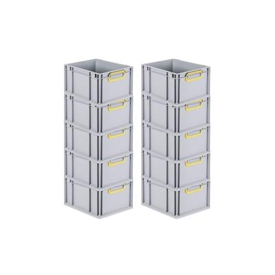 PROREGAL SparSet 10x Eurobox NextGen Color, HxBxT 22x30x40cm, 20 Liter, Griffe gelb zu, Grau, Eurobehälter, Box, Transportbehälter Image