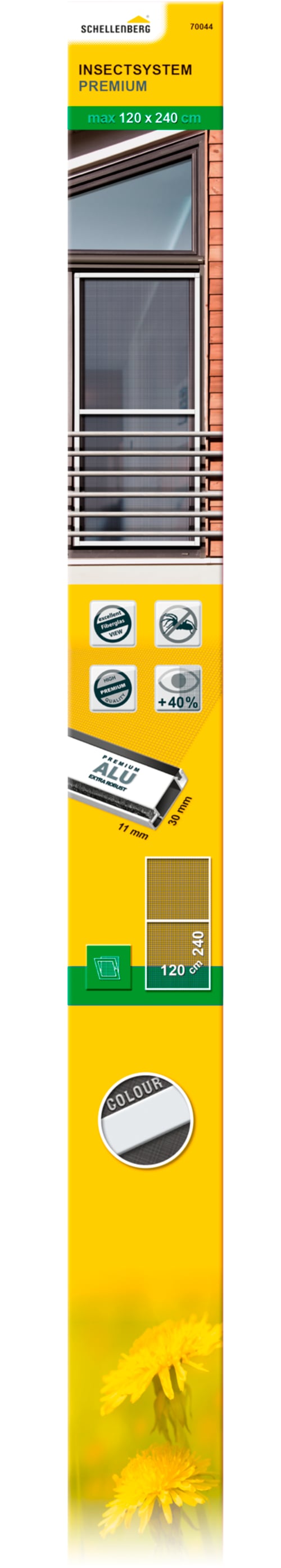 Insektenschutz-Fensterrahmen SCHELLENBERG "Premium für bodentiefe Fenster", weiß (rahmen: weiß gewebe: anthrazit), B:120cm H:240cm, Insektenschutzgitter, Fliegengitter mit Rahmen aus Aluminium, anthrazit, weiß, 120 x 240 cm