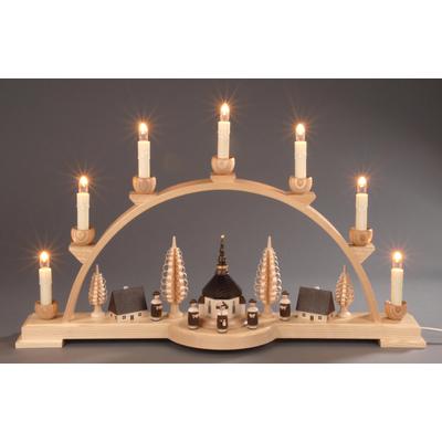 Schwibbogen ALBIN PREISSLER "Seiffener Dorf, Weihnachtsdeko", beige (natur), B:60cm H:34,5cm T:11cm, Holzwerkstoff, Schwibbögen, elektrisch beleuchtet Image