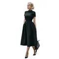 Robe mi-longue noire élégante pour femme col mi-haut taille haute robes trapèze coupe couvertes