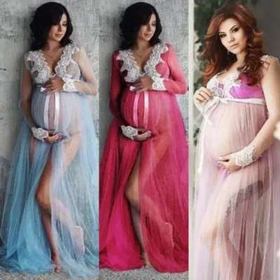 Robes de photographie pour femmes enceintes à lacets manches longues robe maxi pour dames