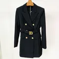 Robe blazer ceinturée à double boutonnage pour femme manches longues col cranté boutons de