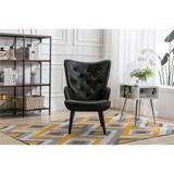 PU Leather Accent Chair for Living Room, Modern Tufted Button Wingback Reading Chair Arms Side Chair with Solid Wood Legs