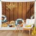 East Urban Home Polyester Seashells Anchors Starfish On Wooden Backdrop Tapestry Polyester in Brown | Wayfair 48C3B107CAEE45C291DBA2D8B9EA5618