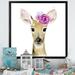 Trinx Fawn w/ Pink Flower - Picture Frame Print on Canvas in Brown/Indigo/Pink | 16 H x 16 W in | Wayfair D383D7B3E68F4B47A9136FD3888AF72E