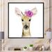 Trinx Fawn w/ Pink Flower - Picture Frame Print on Canvas in Brown/Indigo/Pink | 30 H x 30 W in | Wayfair 4DE41E1681E24A1F970C184955965910