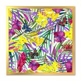 Bay Isle Home™ Tropical Leaves Flowers & Butterfly - on Canvas in Green/Indigo/Yellow | 30 H x 30 W x 1 D in | Wayfair