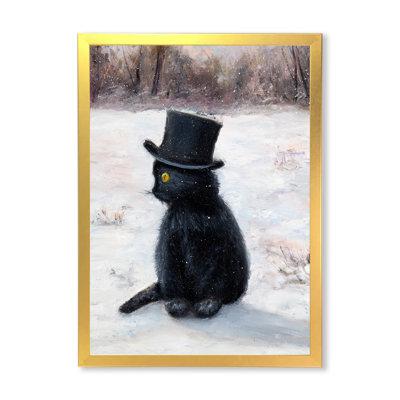 Trinx Cat Hat In Winter - Children"s Art Canvas Wall Decor Metal in Black, Size 40.0 H x 30.0 W x 1.5 D in | Wayfair