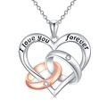 AOBOCO Heart Necklace Sterling Silver I Love You Necklace Wedding Anniversary Birthday Gift for Wife Girlfriend Women