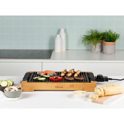 Tristar - Tischgrill Bambus Elektrogrill Wasserschale 37x25cm, 2000Watt