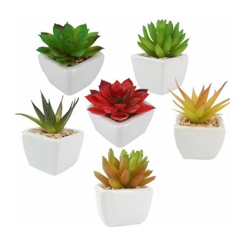 6 Stücke Künstliche Sukkulenten Pflanzen Topfset-Dekorative Faux Plastikpflanze für Haus Büro Küche