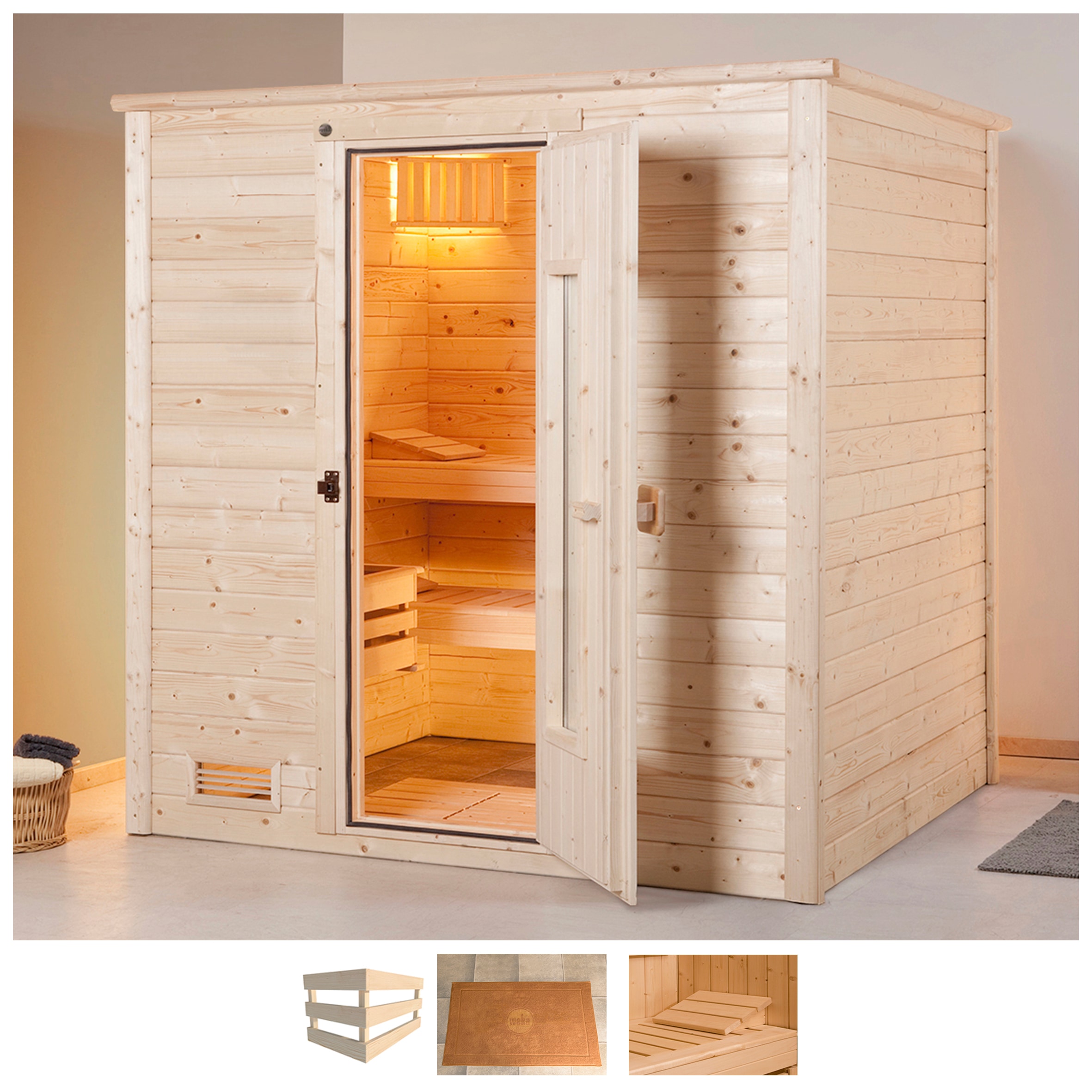 Sauna WEKA "Bergen", beige (naturbelassen), ohne Ofen, (ohne Ofen), Saunen, ohne Ofen