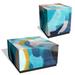 "Puzzle Blues I & II" by June Erica Vess Reverse Printed Beveled Art Glass Side Table with Black Plinth Base Set of 2