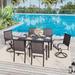 7-piece Patio Dining Set With 1 Metal Table & 6 Rattan Chairs