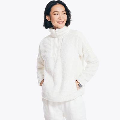 Nautica Women's Faux Shearling Mixed Media Quarter-Zip Jacket Marshmallow, XXL