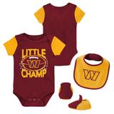 Newborn & Infant Burgundy/Gold Washington Commanders Little Champ Three-Piece Bodysuit Bib Booties Set