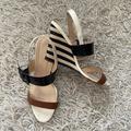 Kate Spade Shoes | Kate Spade Women's Striped Wedge Heel Sandals Black/White Stripes | Color: Brown/Cream | Size: 7