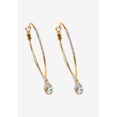 Women's White Crystal Goldtone Hoop Teardrop Earrings (1.5