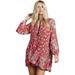 Free People Dresses | Free People Lucky Loosie Boho Festival Puff Sleeve Mini Dress Tunic Xs | Color: Purple/Red | Size: Xs