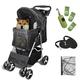 Folding Pet Stroller, Travel Pet Stroller with Storage Basket,Rain Cover and Cup Holder,4 Lockable Wheels Dog Cat Pushchair for Small Medium Pets .(Black)