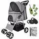 Folding Pet Stroller, Travel Pet Stroller with Storage Basket,Rain Cover and Cup Holder,4 Lockable Wheels Dog Cat Pushchair for Small Medium Pets .(Grey)