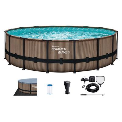 Framepool SUMMERWAVES "Elite", braun, H:122cm Ø:488cm, Schwimmbecken, ØxH: 488x122 cm, Teak-Optik