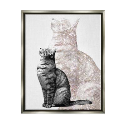 Stupell Industries Stoic Striped Cat Sitting Glam Sparkle Silhouette Floater Frame, Design by Ziwei Li