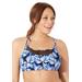 Plus Size Women's Loop Strap Mesh Bikini Top by Swimsuits For All in Multi Blue Palm (Size 8)