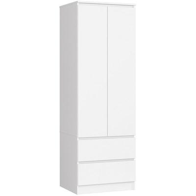 Kleiderschrank Akord S60 Weiß 60 cm 2 Türen 2 Schubladen Regal B60 x H180 x T51 cm Image