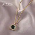 Micro Set vert luxueux Zircon géométrique carré pendentif court collier pour femmes Sexy cou chaîne