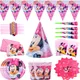 Fournitures de fête à thème Disney Minnie Mouse gobelets en papier assiettes casquettes pailles