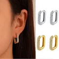 Boucles d'oreilles créoles ovales simples coréennes pour femmes Micro Pave Boucles d'oreilles