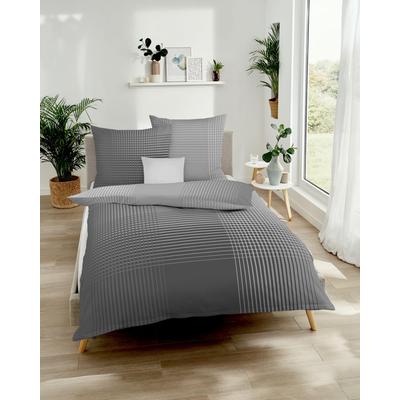 Bettwäsche KAEPPEL "Master", grau (zinn), B/L: 155cm x 220cm, , Mako-Satin, B/L: 80cm x 80cm, Mako-Satin, Obermaterial: 100% Baumwolle, Bettwäsche, mit Karomuster Image