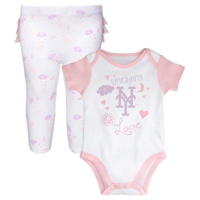 "Newborn & Infant White/Pink New York Mets Spreading Love Bodysuit Tutu with Leggings Set"