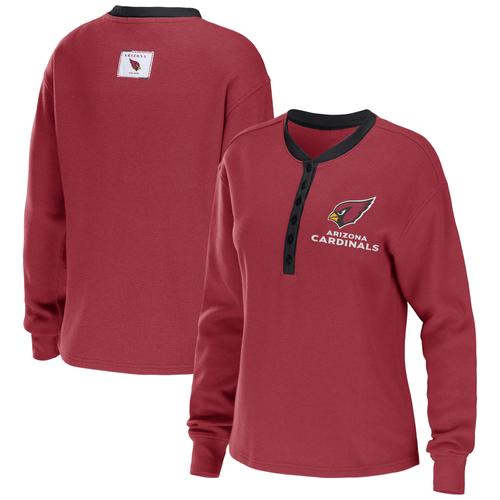 Damenbekleidung von Erin Andrews Cardinal Arizona Cardinals Henley-Langarm-T-Shirt mit Waffelmuster