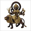 Durga auf Löwe 30,5cm 4,6kg Messing verkupfert Saraswati Lakshmi Hinduismus Durga Statue Hindufigur Glücksgöttin