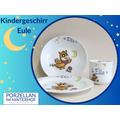 Porzellan Kindergeschirr mit putziger Eule, Sternen, Mond, personalisiert mit Namen. Geschenkidee zur Geburt, Geburtstag, Taufe, Weihnachten