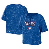 Women's WEAR by Erin Andrews Royal Philadelphia 76ers Bleach Splatter Notch Neck T-Shirt