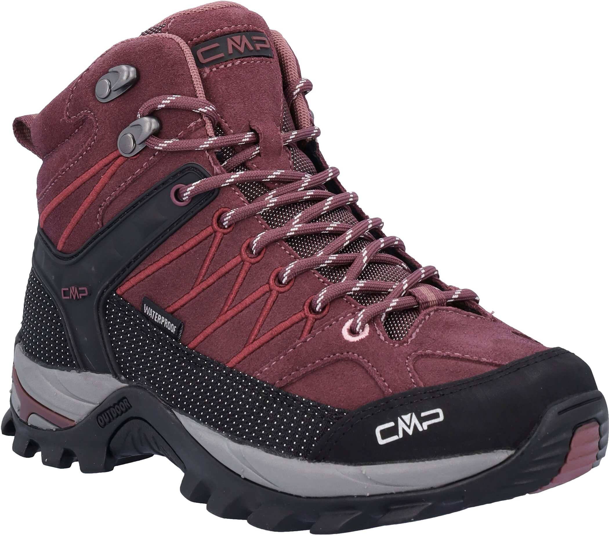 Wanderschuh CMP "RIGEL MID WMN WP TREKKING SHOES", Damen, Gr. 39, rot (bordeaux), Leder, Textil, Schuhe Wanderschuh, wasserdicht