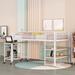 Mason & Marbles Twin Size Metal Loft Bed, Independent Table w/ Wheels, Two Shelves Wood in White | 45.6 H x 41 W x 77.2 D in | Wayfair